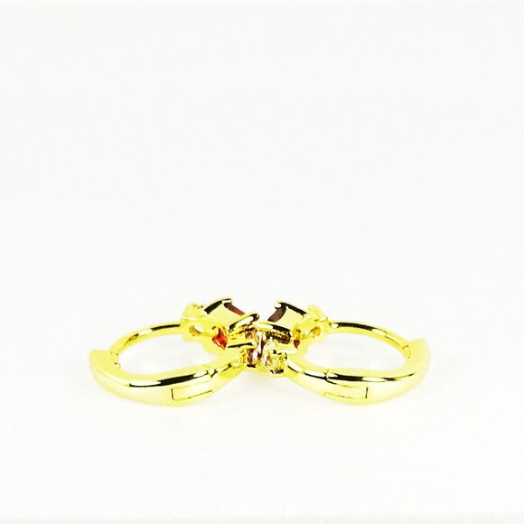 SAVVY CIE JEWELRY January Birthstone Gold Plated Red & Clear CZ Hoop Earrings - Picture 5 of 7